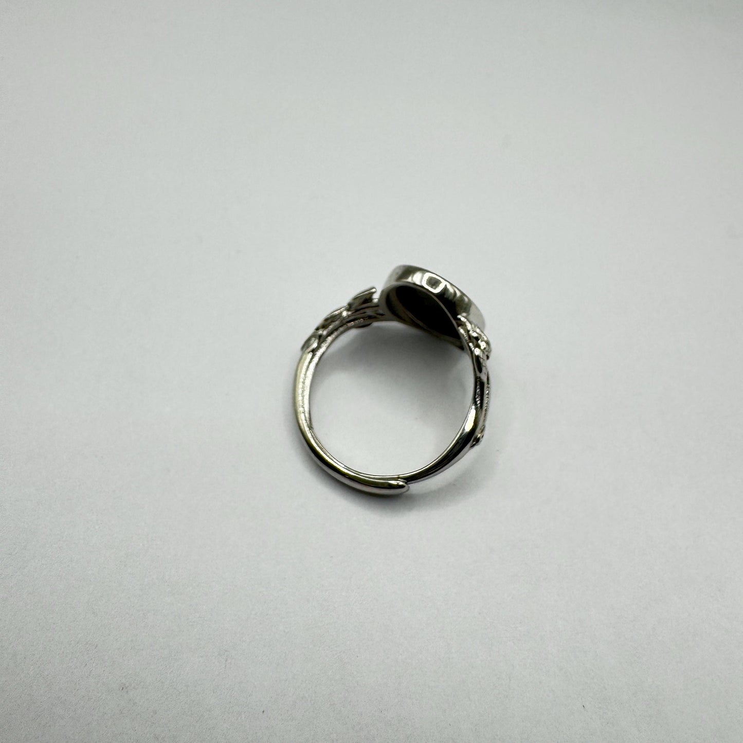 Vintage Rose Flower Abalone Cameo 925 Sterling Silver Ring Adjustable