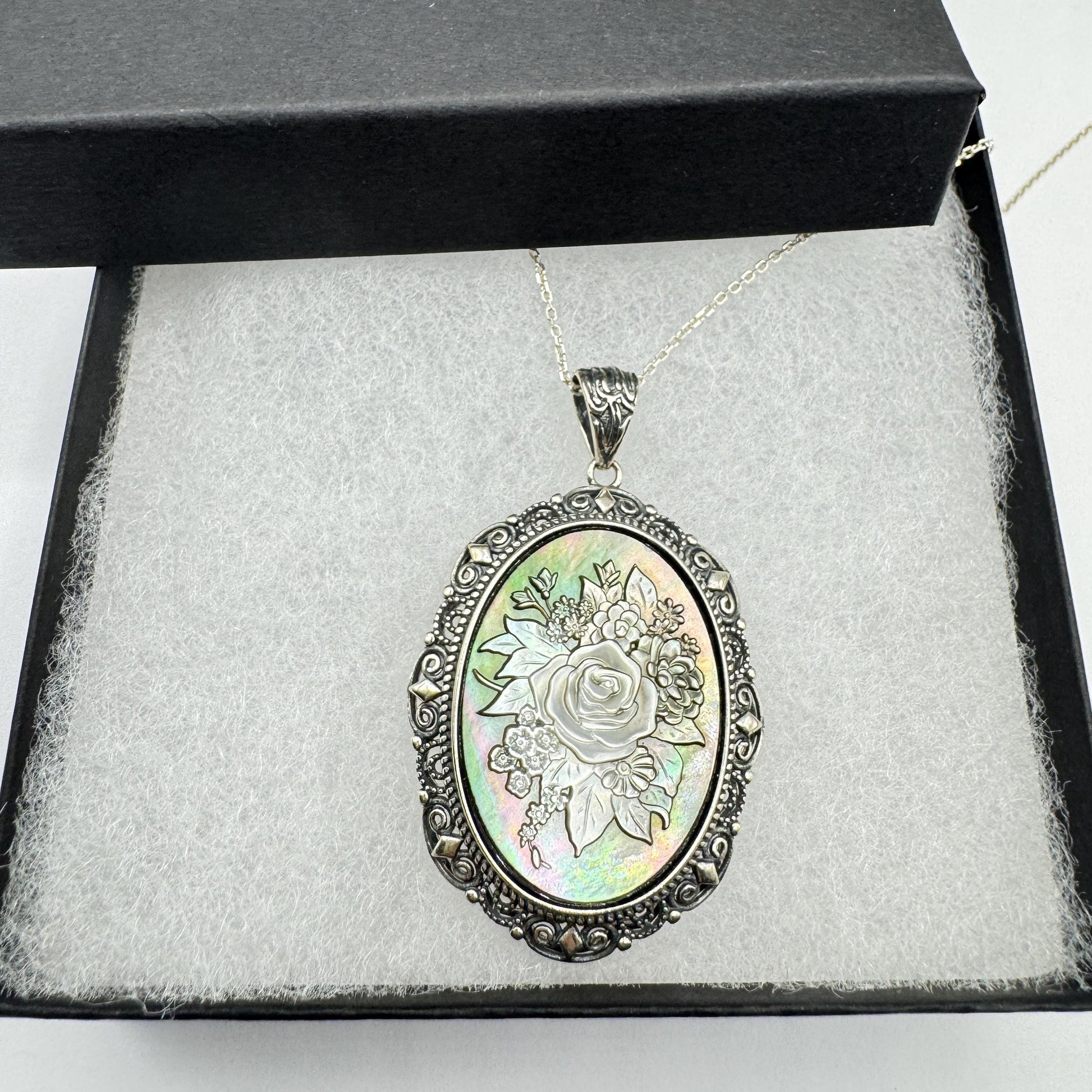 Vintage Rose Flower Cameo Yellow Golden 925 Sterling Silver Necklace Choker
