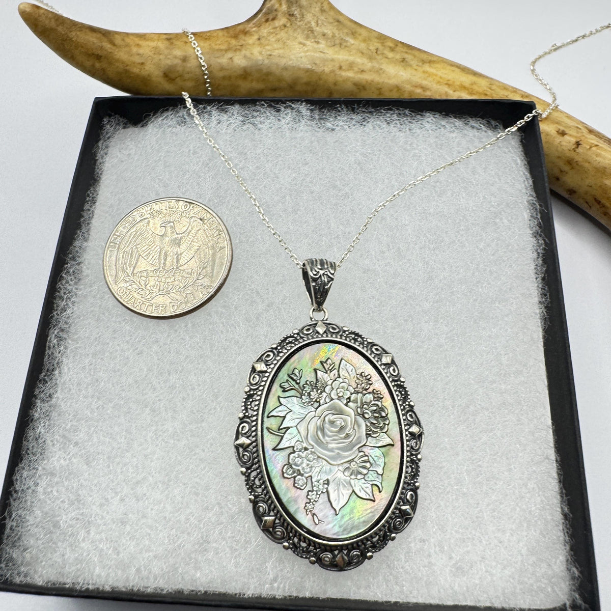 Vintage Rose Flower Cameo Yellow Golden 925 Sterling Silver Necklace Choker