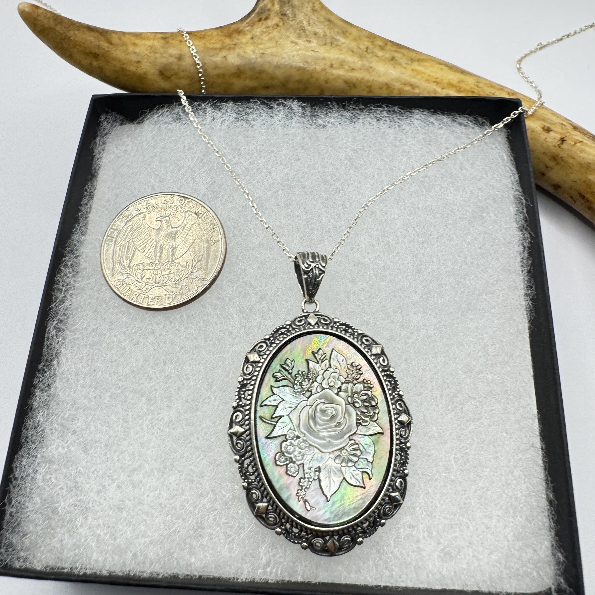 Vintage Rose Flower Cameo Yellow Golden 925 Sterling Silver Necklace Choker