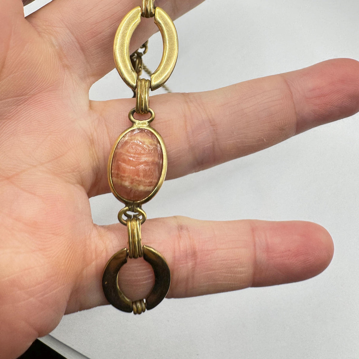 Vintage Scarab Bracelet Golden filled Carved Gemstones