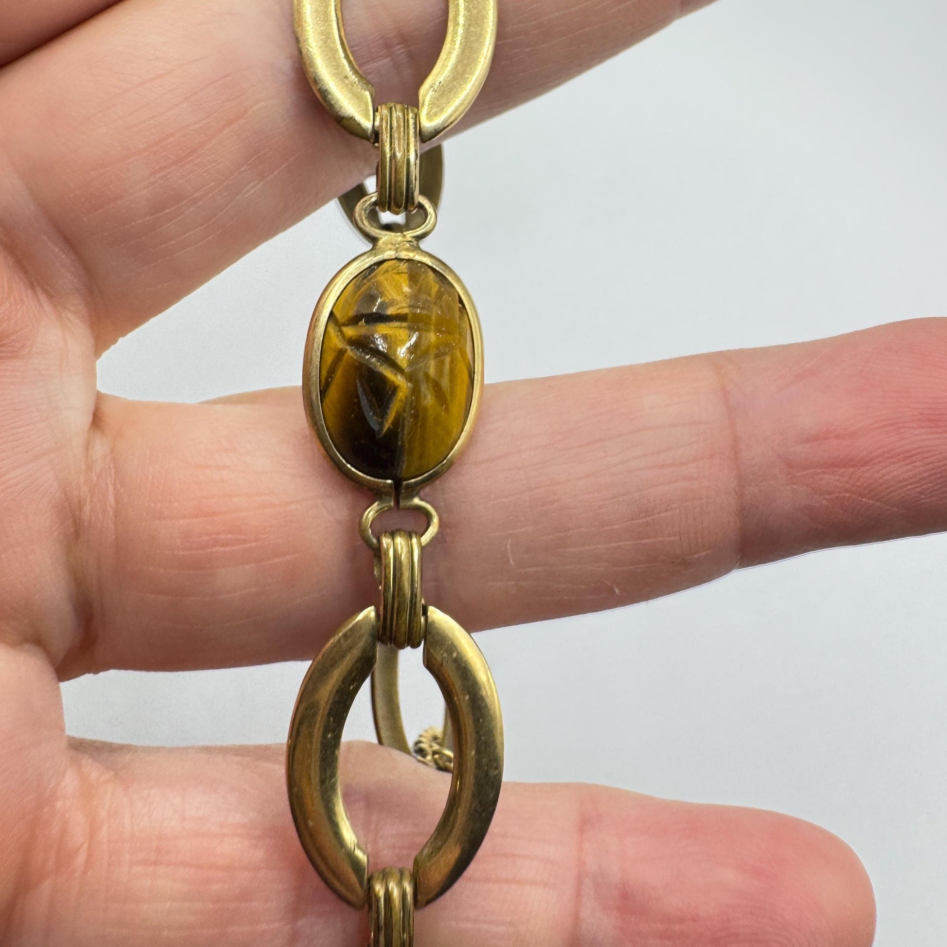 Vintage Scarab Bracelet Golden filled Carved Gemstones