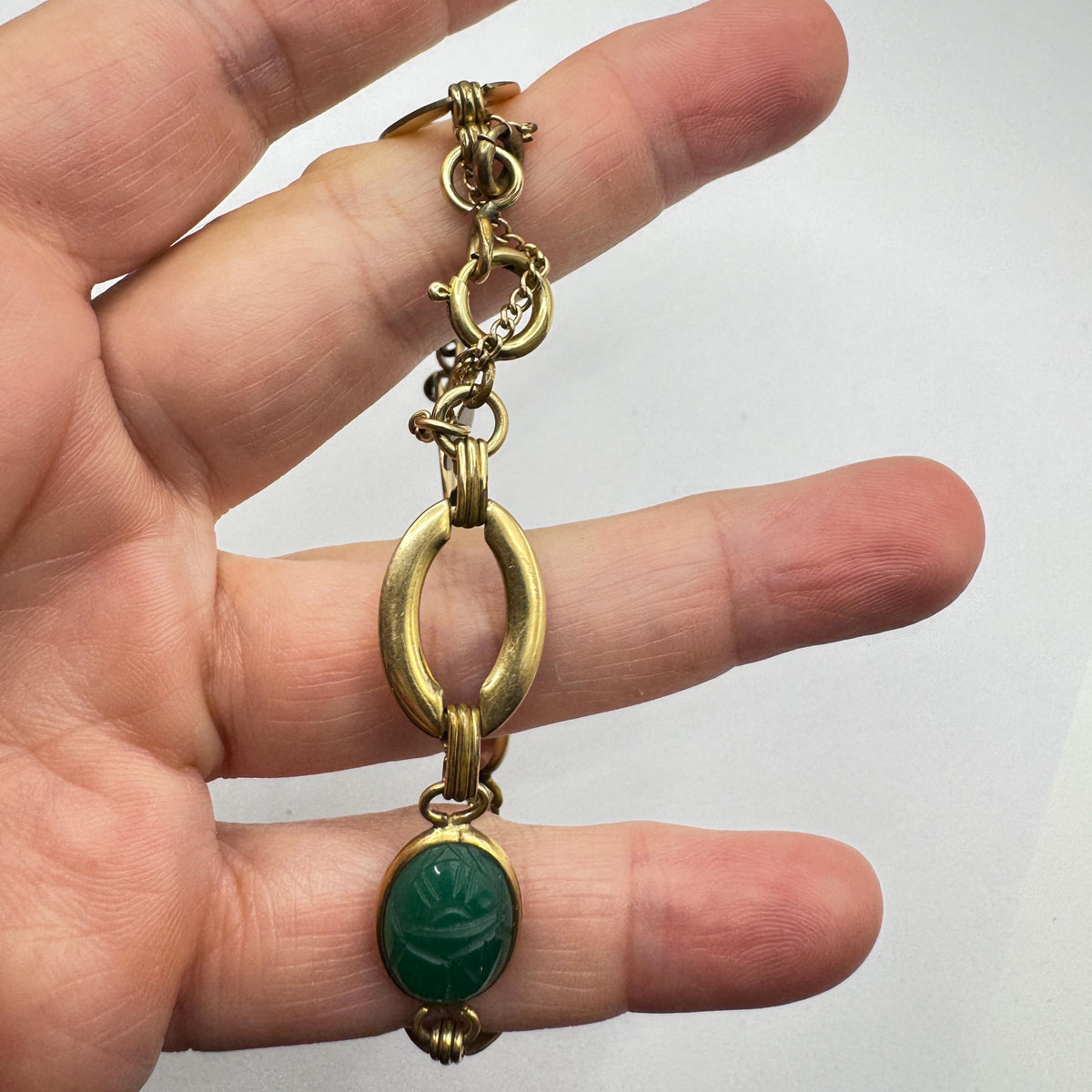 Vintage Scarab Bracelet Golden filled Carved Gemstones