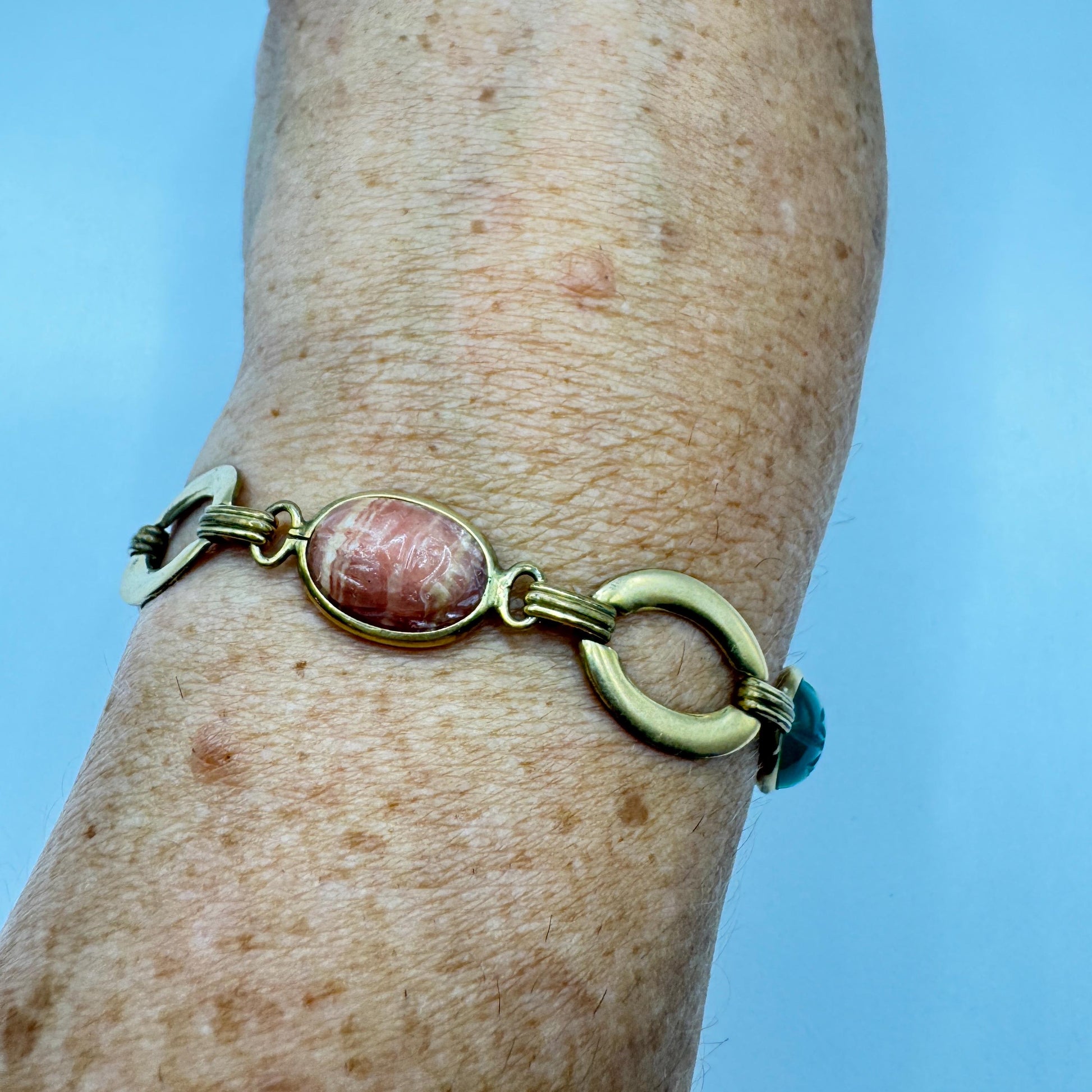 Vintage Scarab Bracelet Golden filled Carved Gemstones