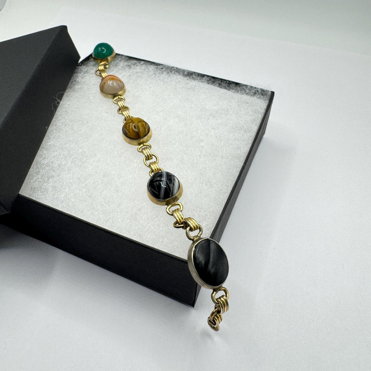 Vintage Scarab Bracelet Golden filled Carved Gemstones