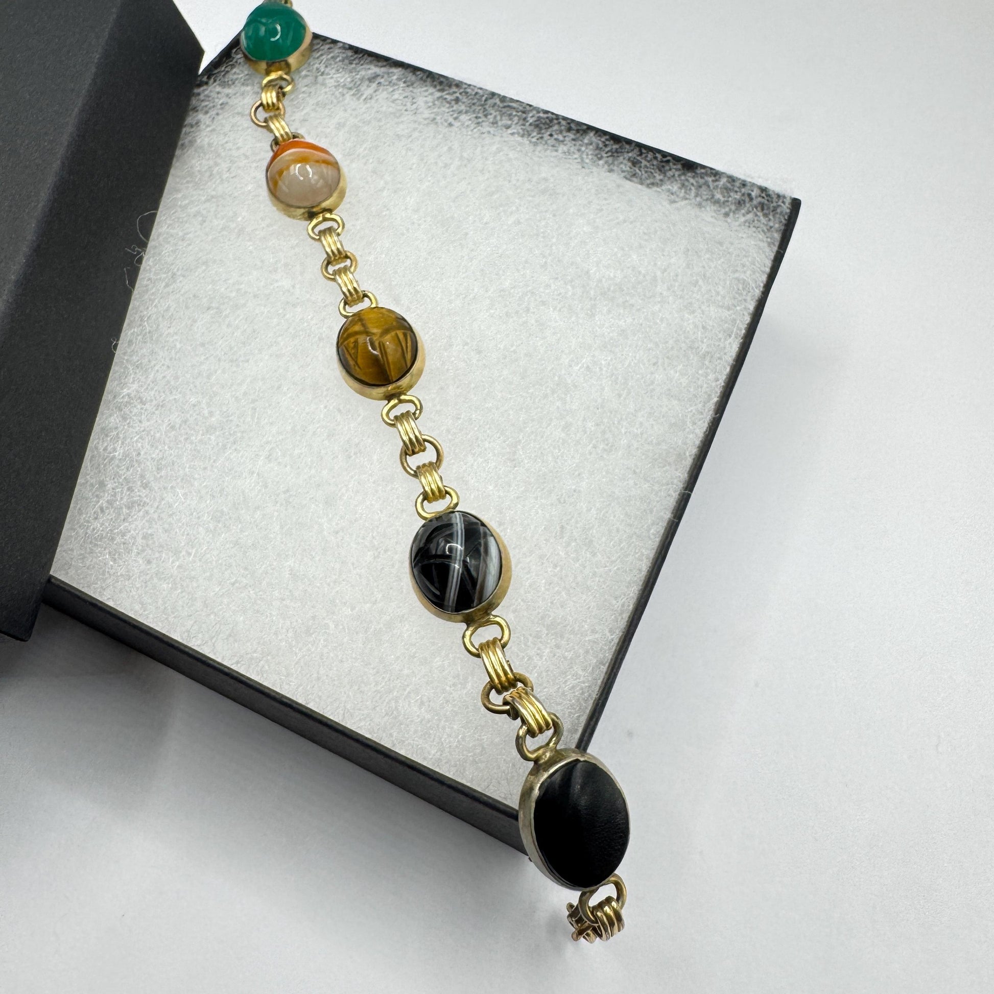 Vintage Scarab Bracelet Golden filled Carved Gemstones