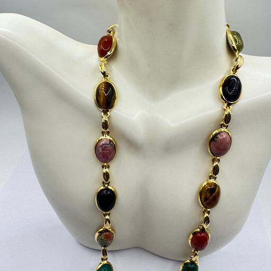 Vintage Mixed Gemstone Scarab Golden Fill Necklace