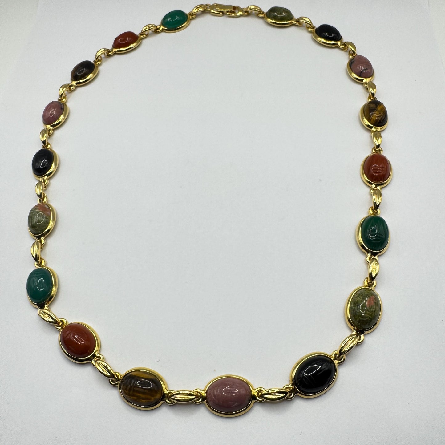 Vintage Mixed Gemstone Scarab Golden Fill Necklace