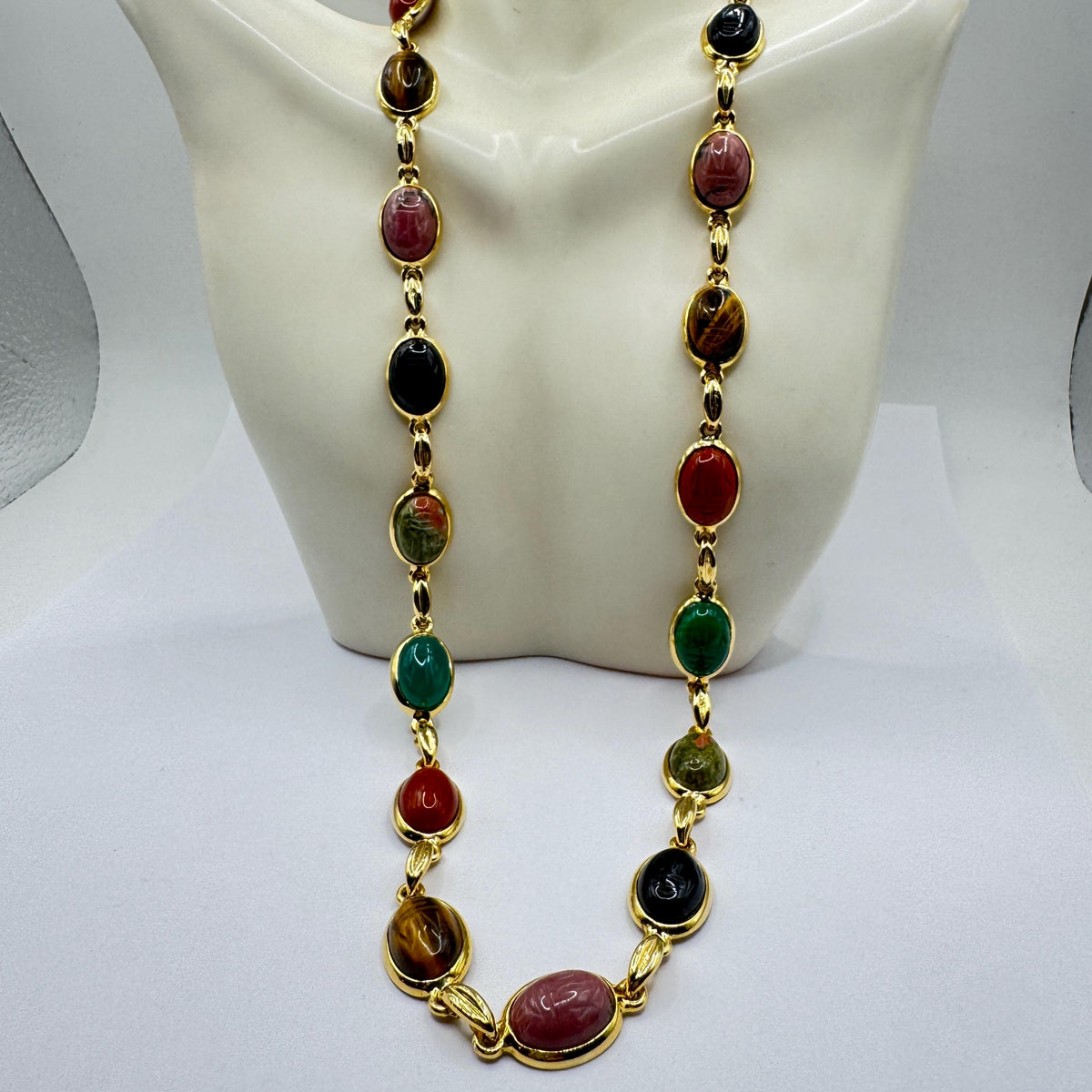 Vintage Mixed Gemstone Scarab Golden Fill Necklace