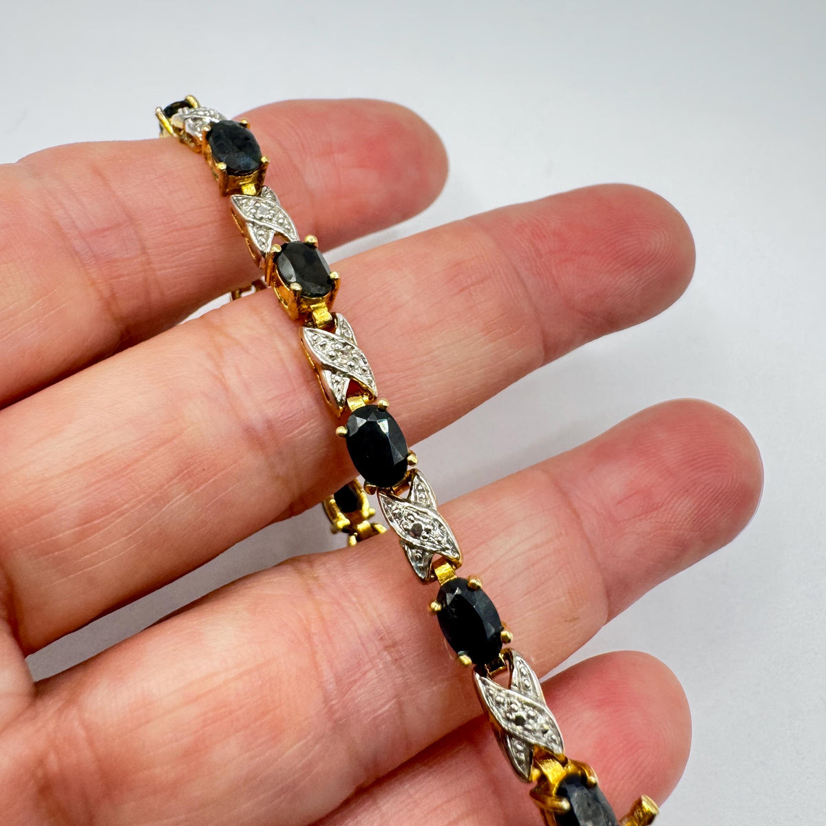 Vintage Sapphire Diamond Bracelet 925 Sterling Silver