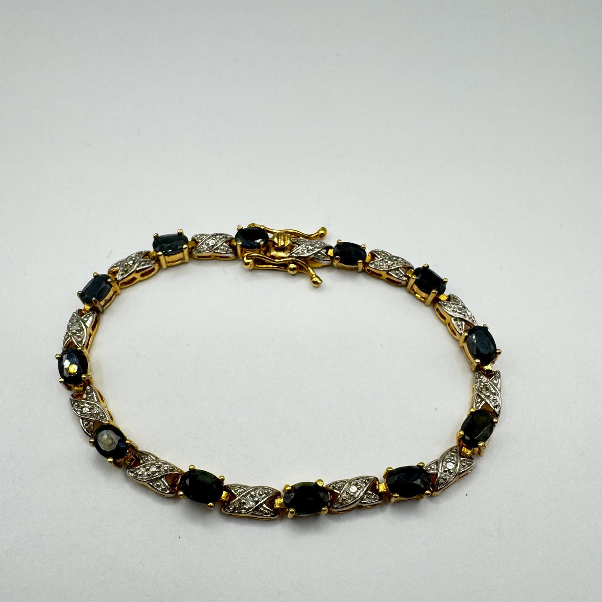 Vintage Sapphire Diamond Bracelet 925 Sterling Silver