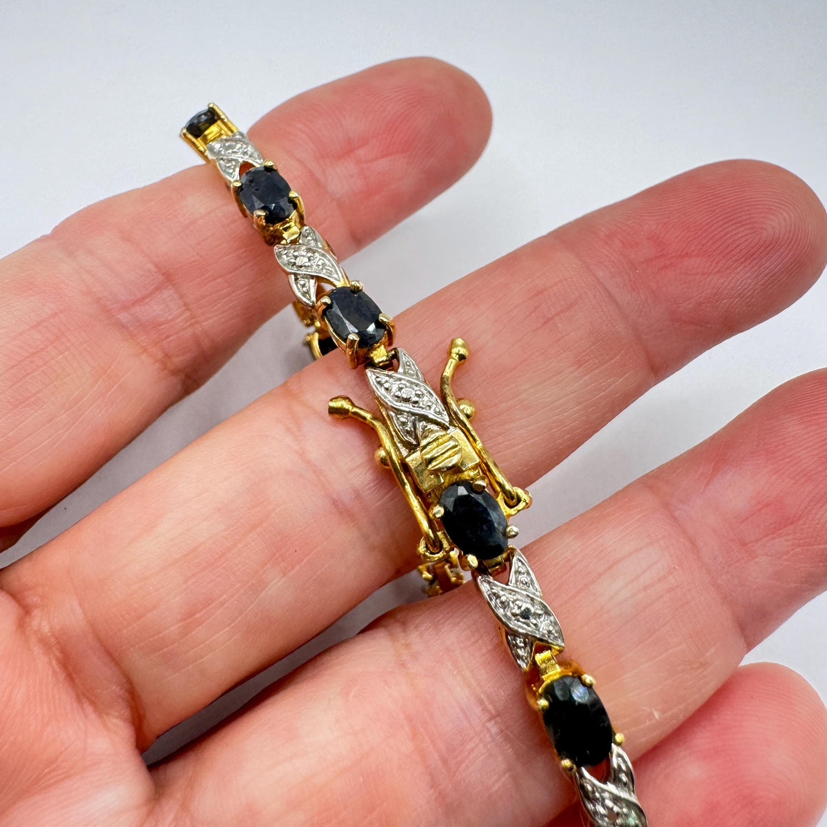 Vintage Sapphire Diamond Bracelet 925 Sterling Silver