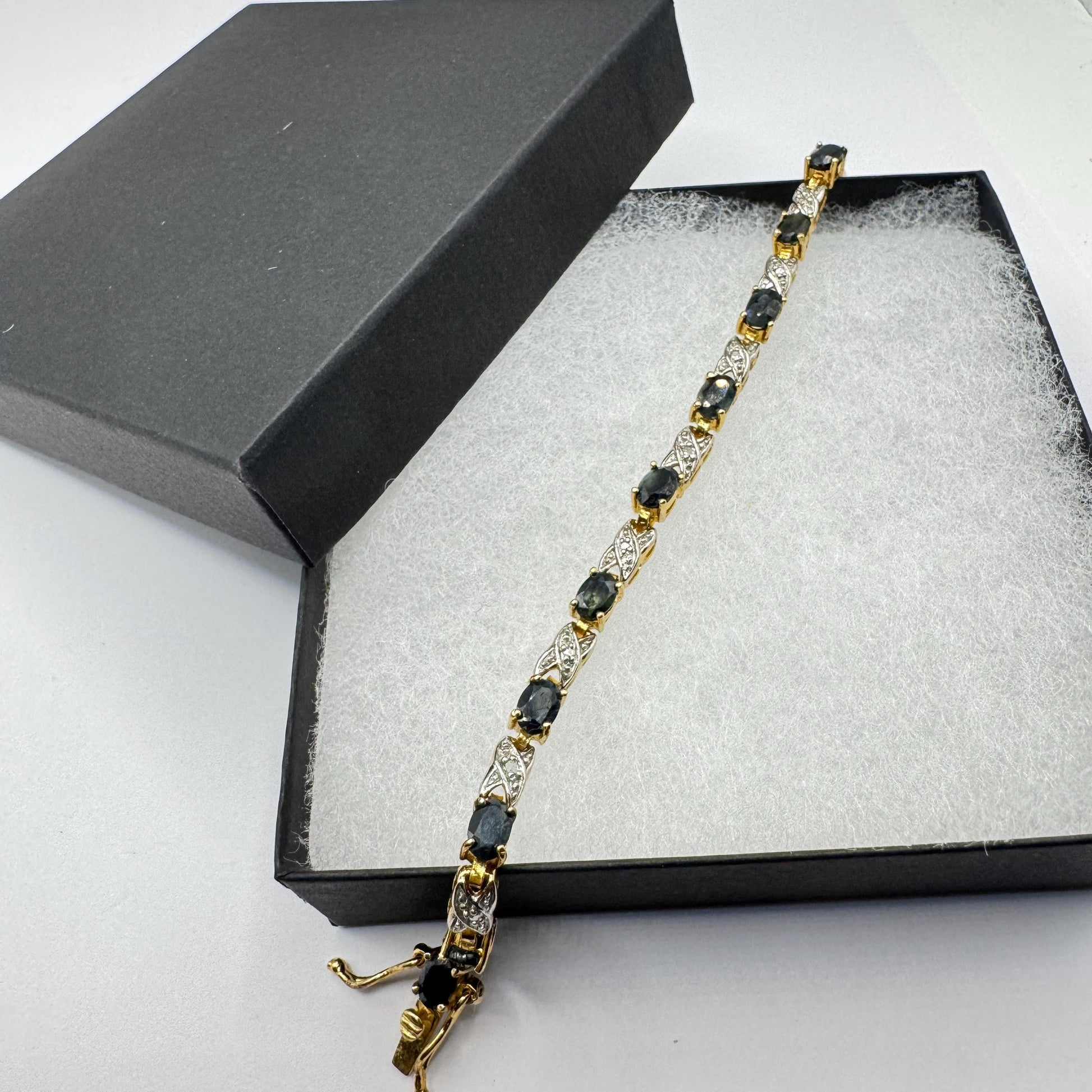Vintage Sapphire Diamond Bracelet 925 Sterling Silver