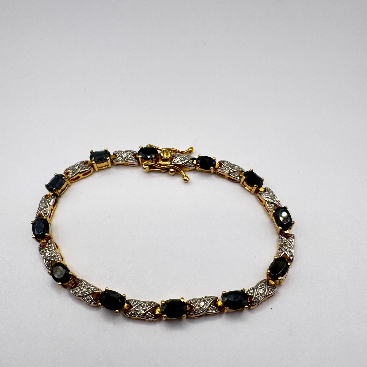 Vintage Sapphire Diamond Bracelet 925 Sterling Silver