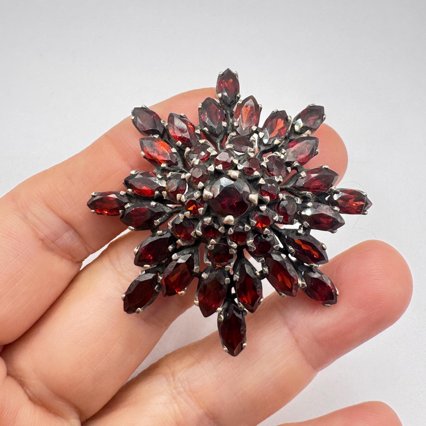 Vintage Red Bohemian Garnet 925 Sterling Silver Brooch
