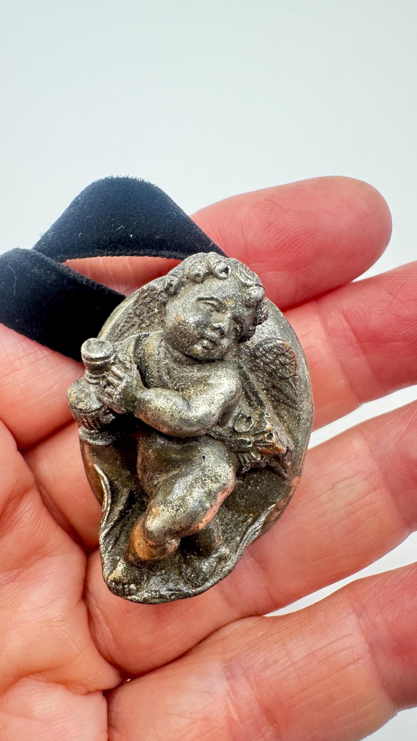 Vintage Deco Silver Bronze Angel Cherub Brooch Pin