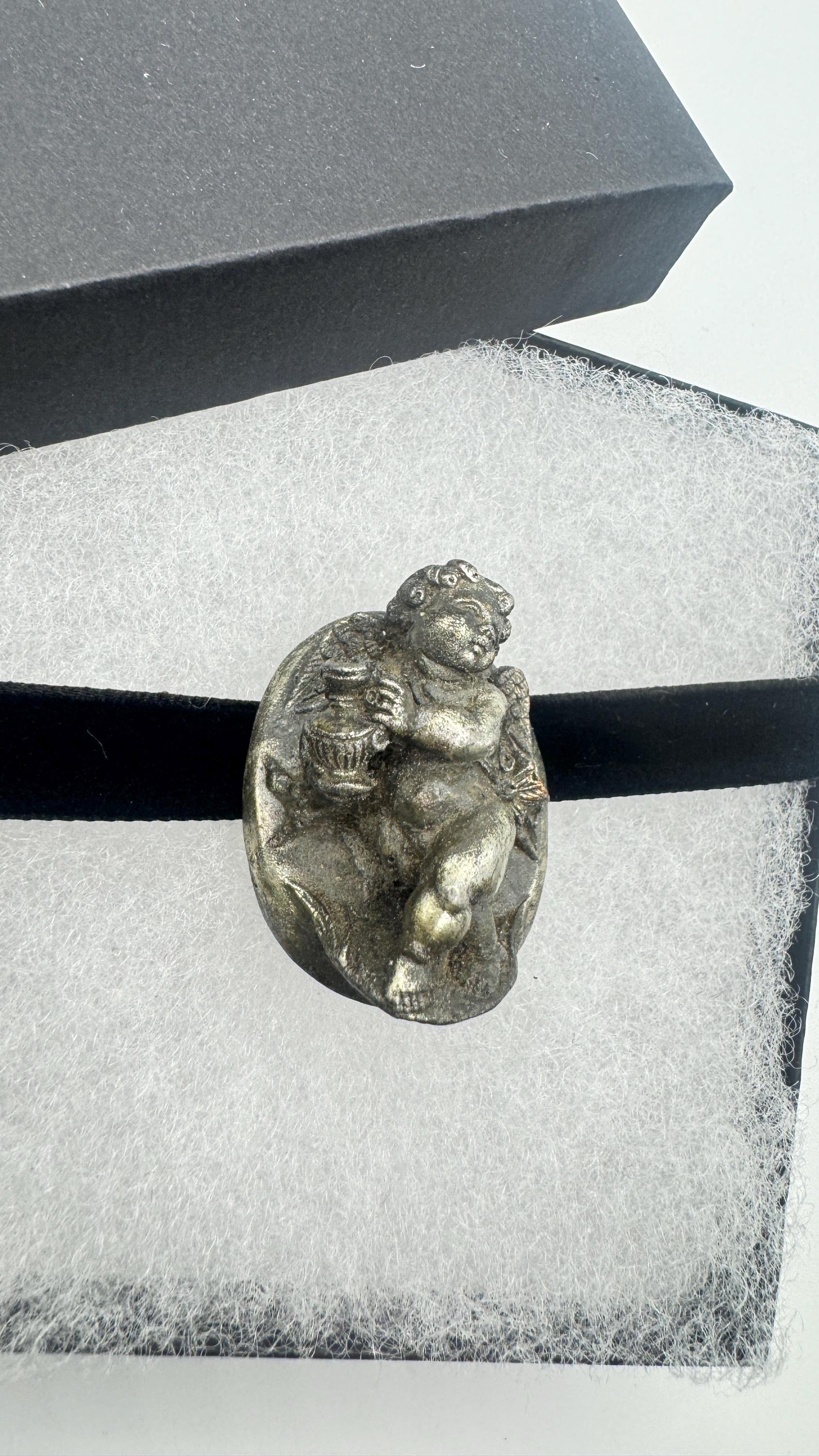 Vintage Deco Silver Bronze Angel Cherub Brooch Pin