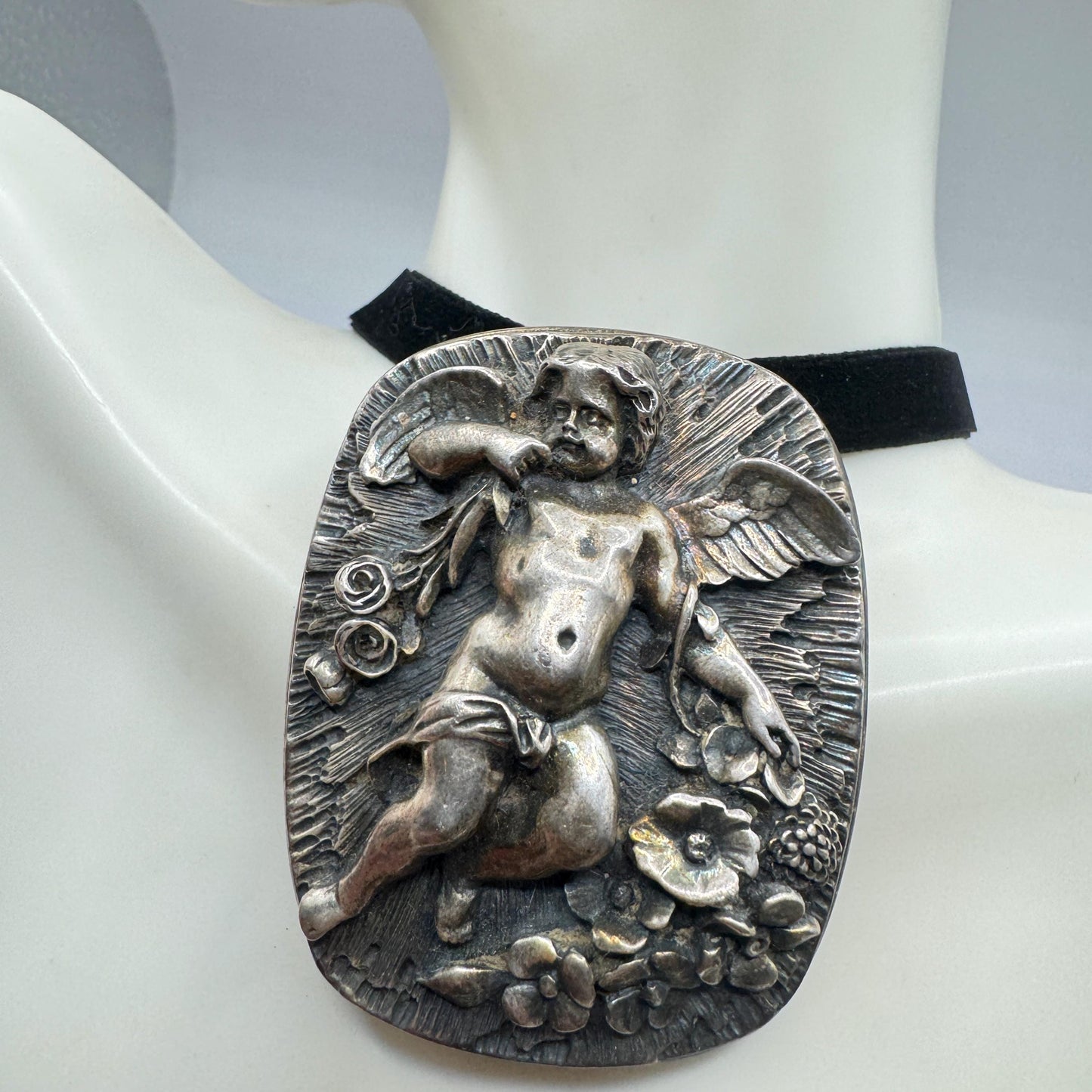 Vintage Deco 925 Sterling Silver Angel Cherub Brooch Pin