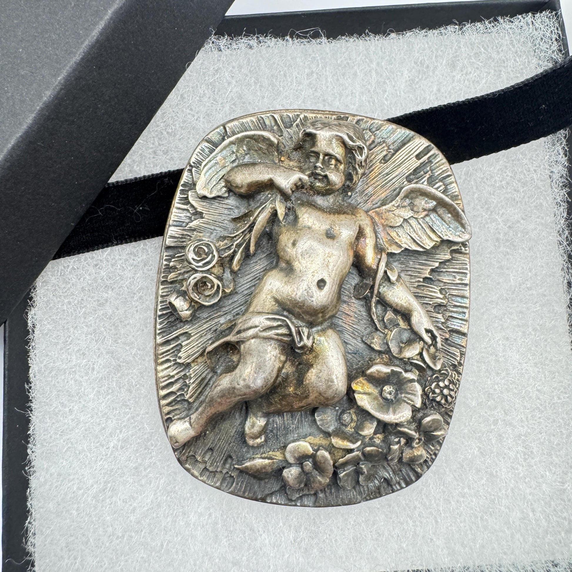 Vintage Deco 925 Sterling Silver Angel Cherub Brooch Pin