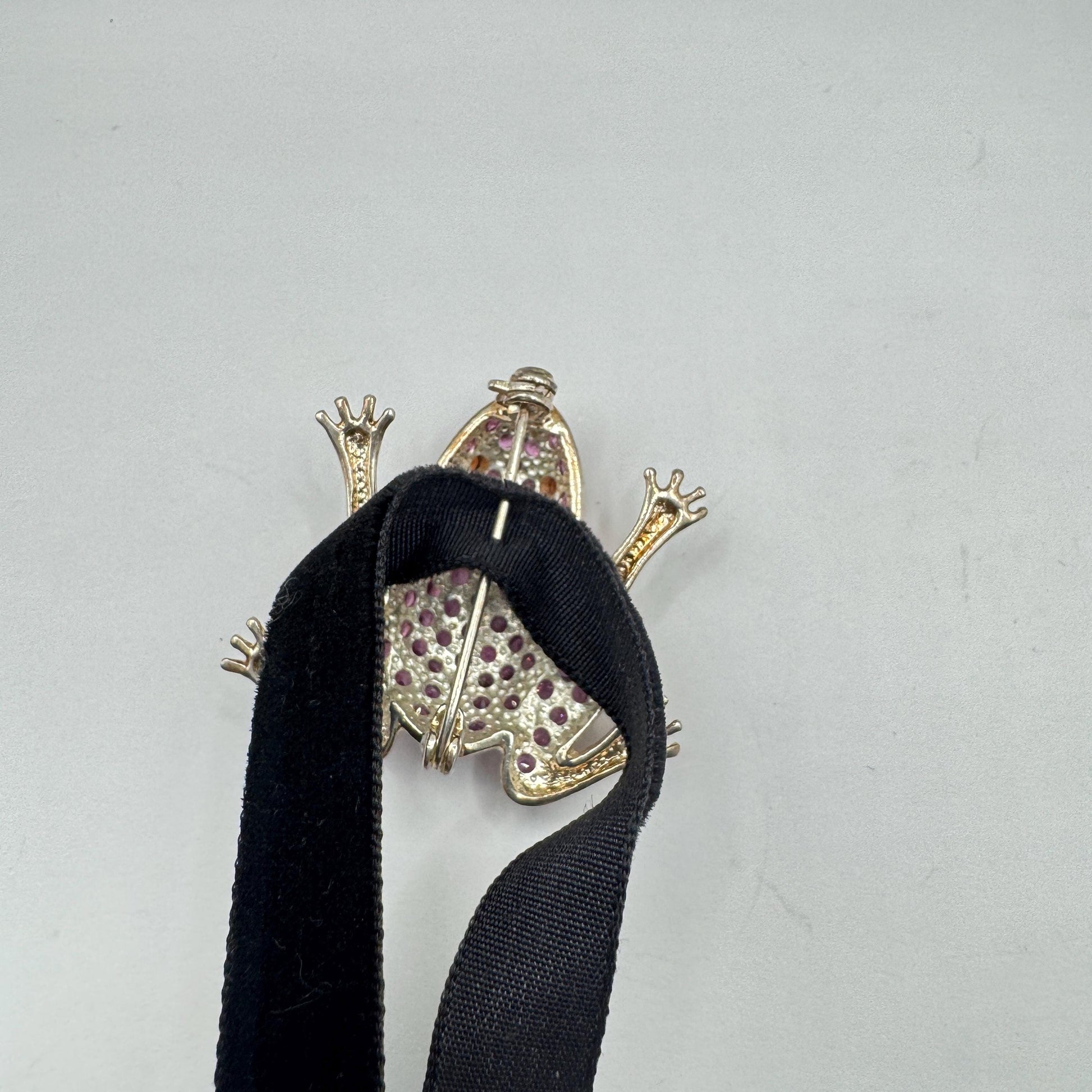 Vintage Frog Pin Brooch 925 Sterling Silver Pink Tourmaline