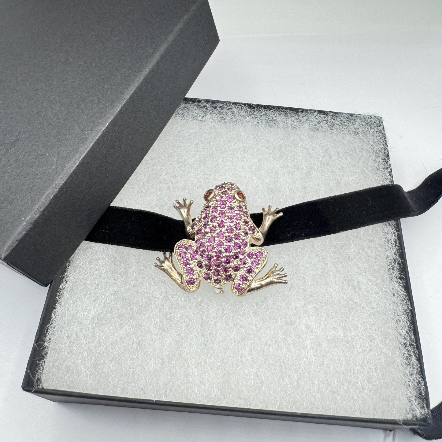 Vintage Frog Pin Brooch 925 Sterling Silver Pink Tourmaline
