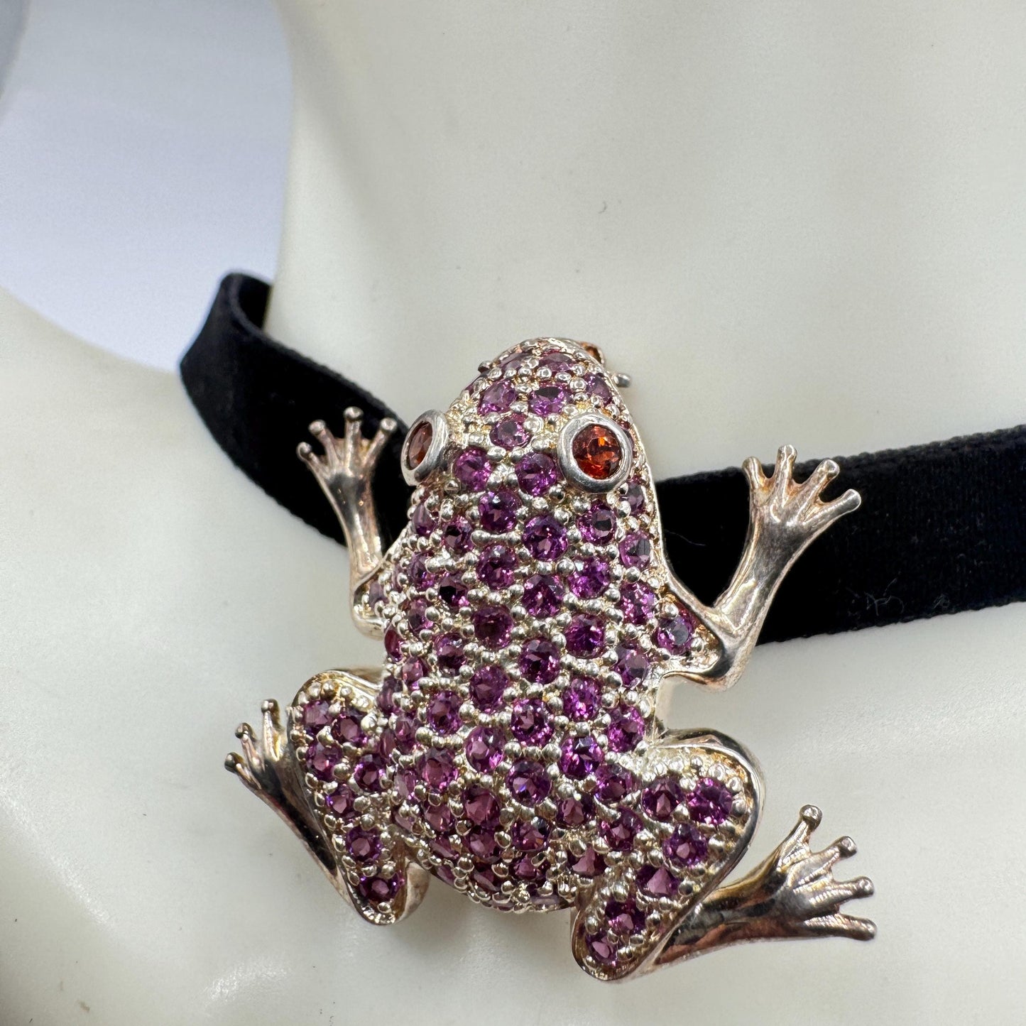 Vintage Frog Pin Brooch 925 Sterling Silver Pink Tourmaline