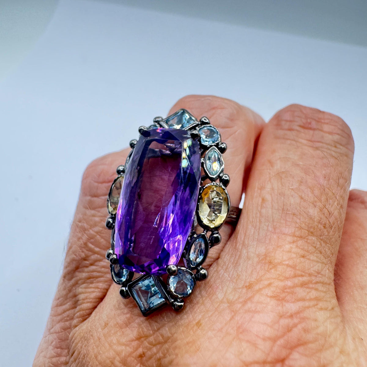 Vintage Handmade Deep Purple Genuine Amethyst Setting 925 Sterling Silver Gothic Ring
