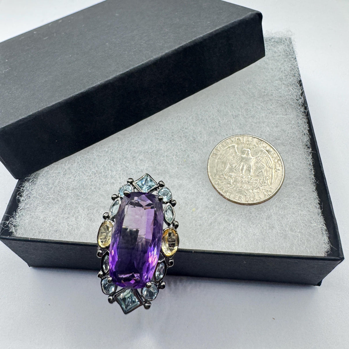 Vintage Handmade Deep Purple Genuine Amethyst Setting 925 Sterling Silver Gothic Ring