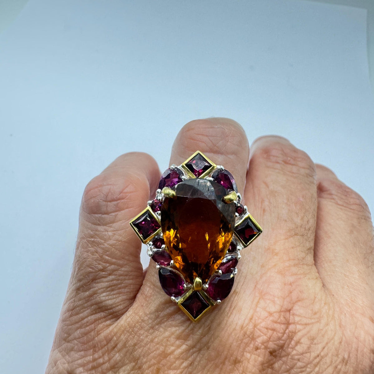 Vintage Red Bohemian Garnet Wedding Band Ring 925 Sterling Silver Cocktail Statement