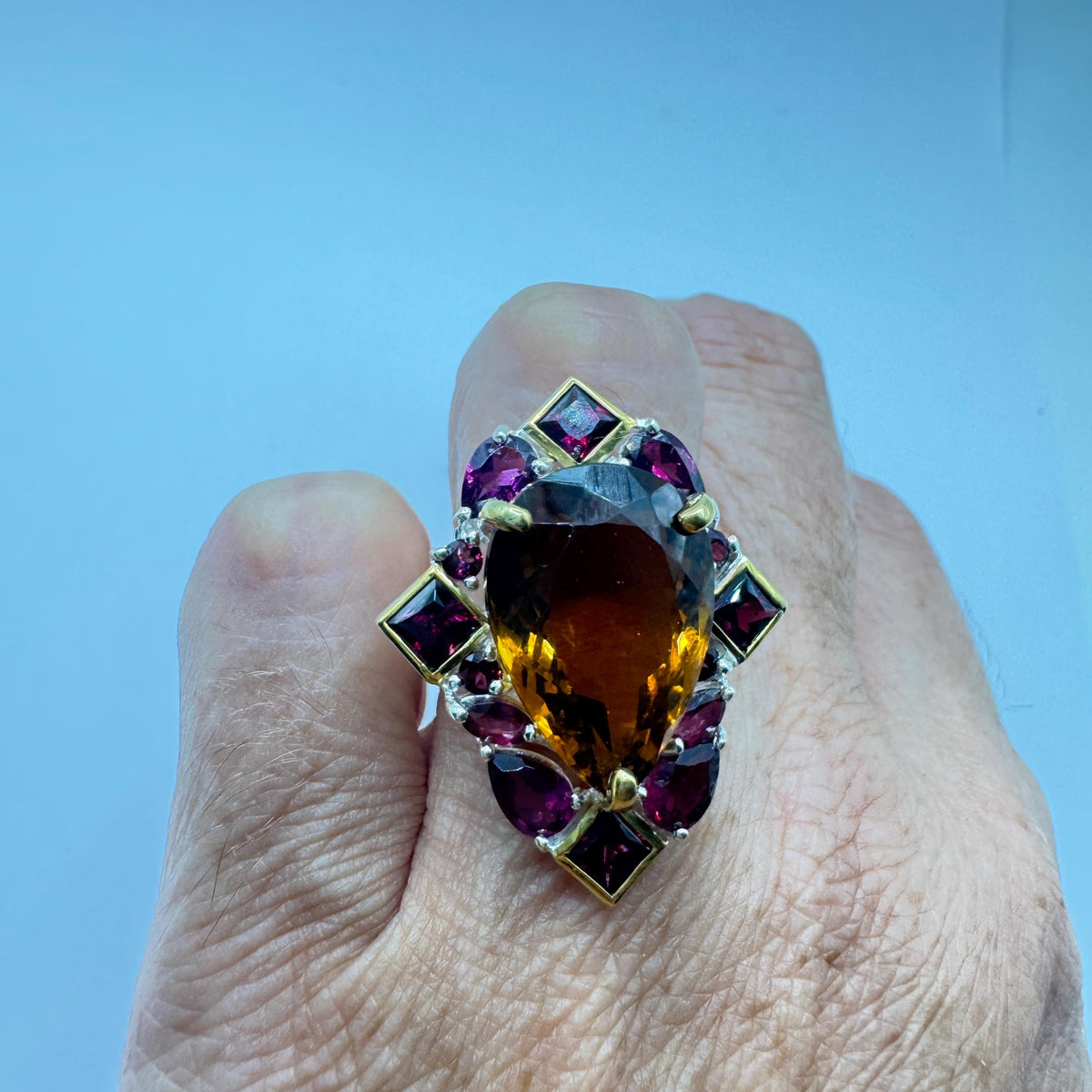 Vintage Red Bohemian Garnet Wedding Band Ring 925 Sterling Silver Cocktail Statement