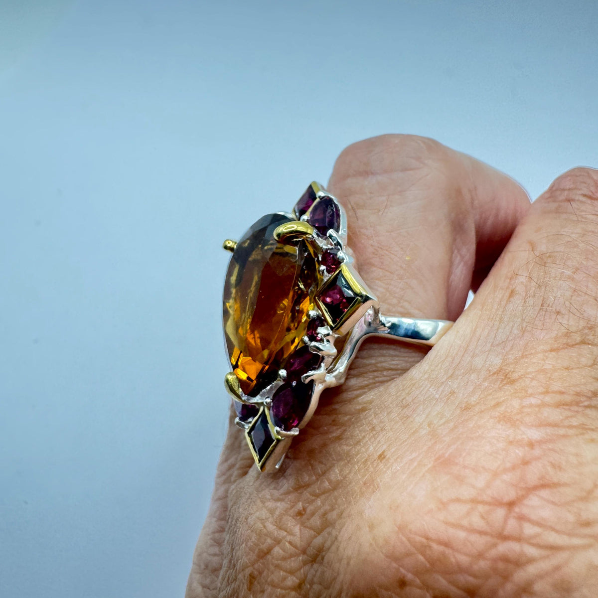 Vintage Red Bohemian Garnet Wedding Band Ring 925 Sterling Silver Cocktail Statement