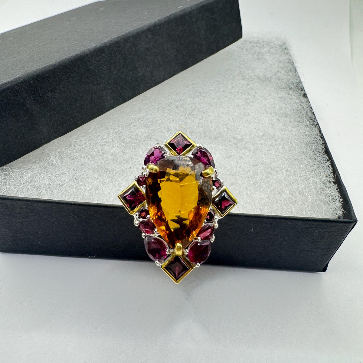 Vintage Red Bohemian Garnet Wedding Band Ring 925 Sterling Silver Cocktail Statement