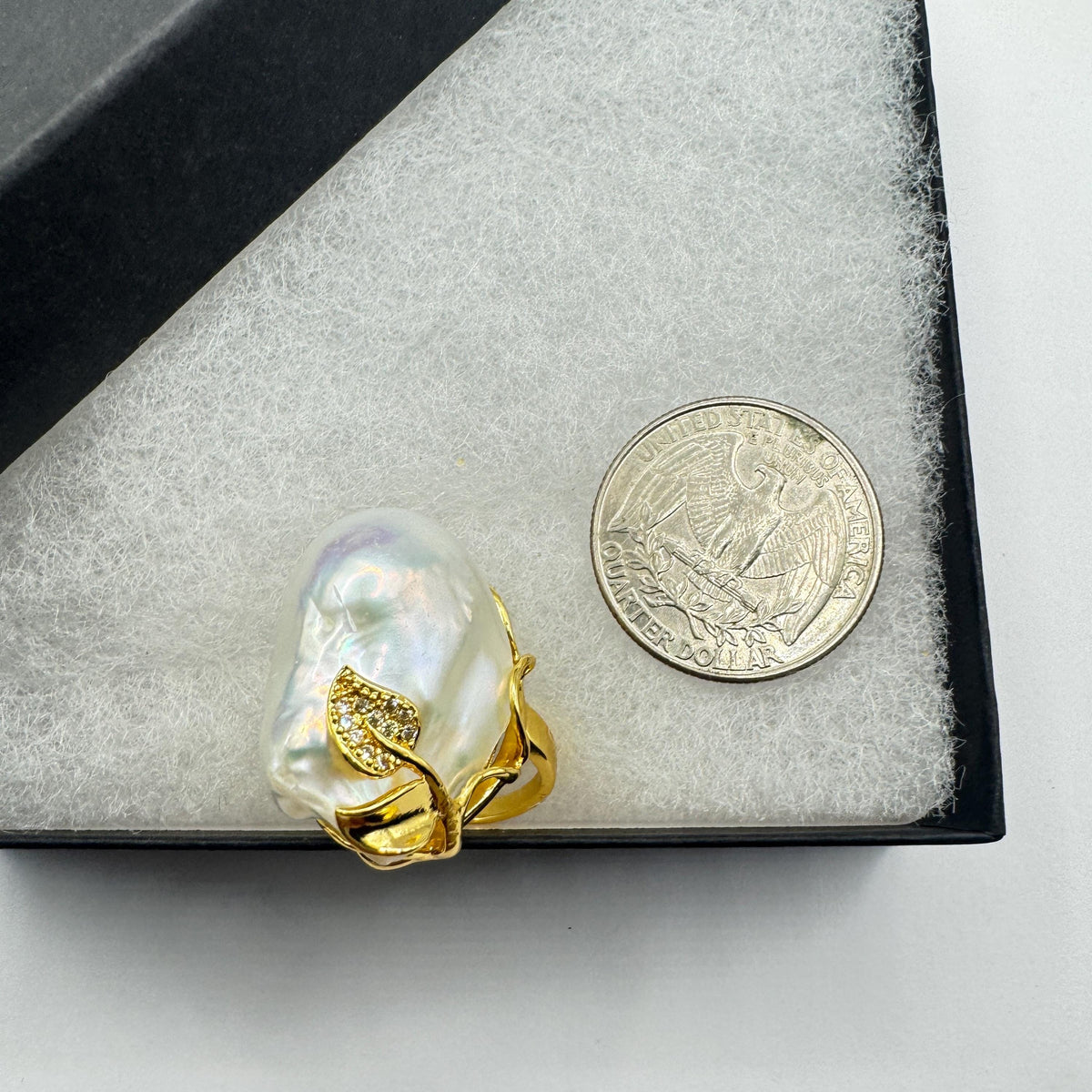 Vintage Biwa Pearl Ring Golden 925 Sterling Silver Cocktail Statement Adjustable