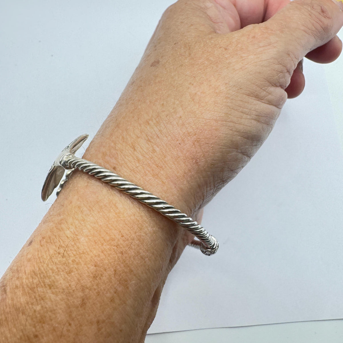 Vintage Mother of Pearl 925 Sterling Silver Cuff Bangle Bracelet