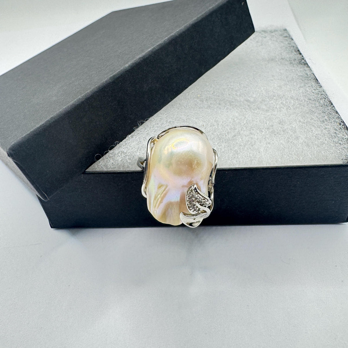 Vintage Biwa Pearl Ring 925 Sterling Silver Cocktail Statement Adjustable