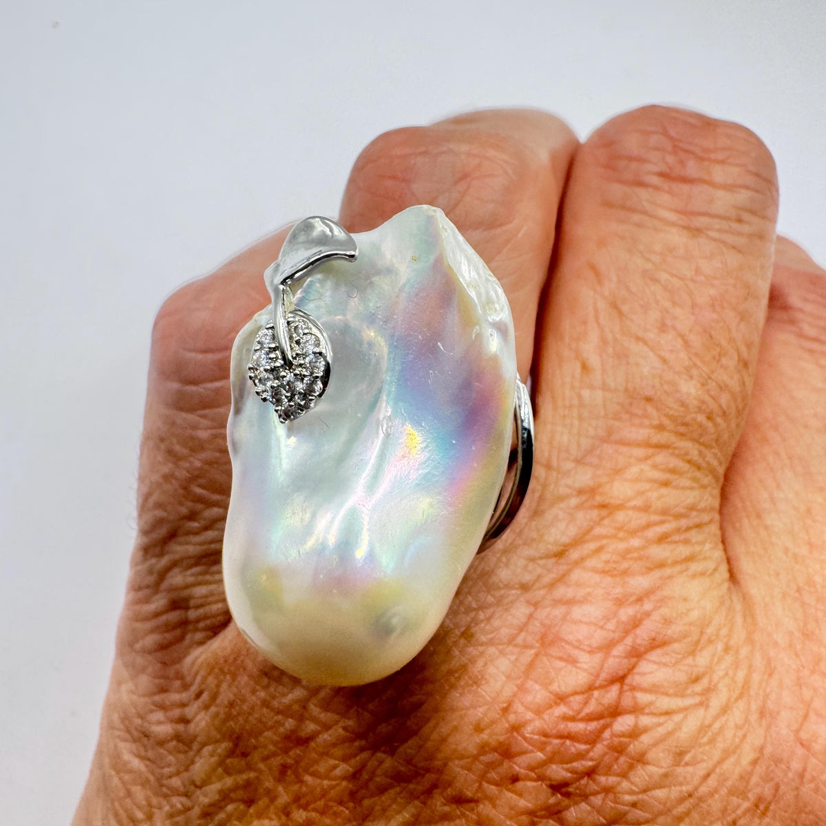 Vintage Biwa Pearl Ring 925 Sterling Silver Cocktail Statement Adjustable