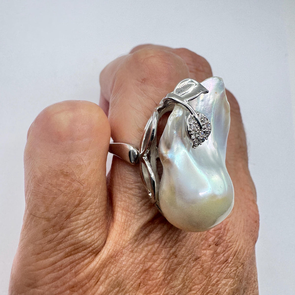 Vintage Biwa Pearl Ring 925 Sterling Silver Cocktail Statement Adjustable