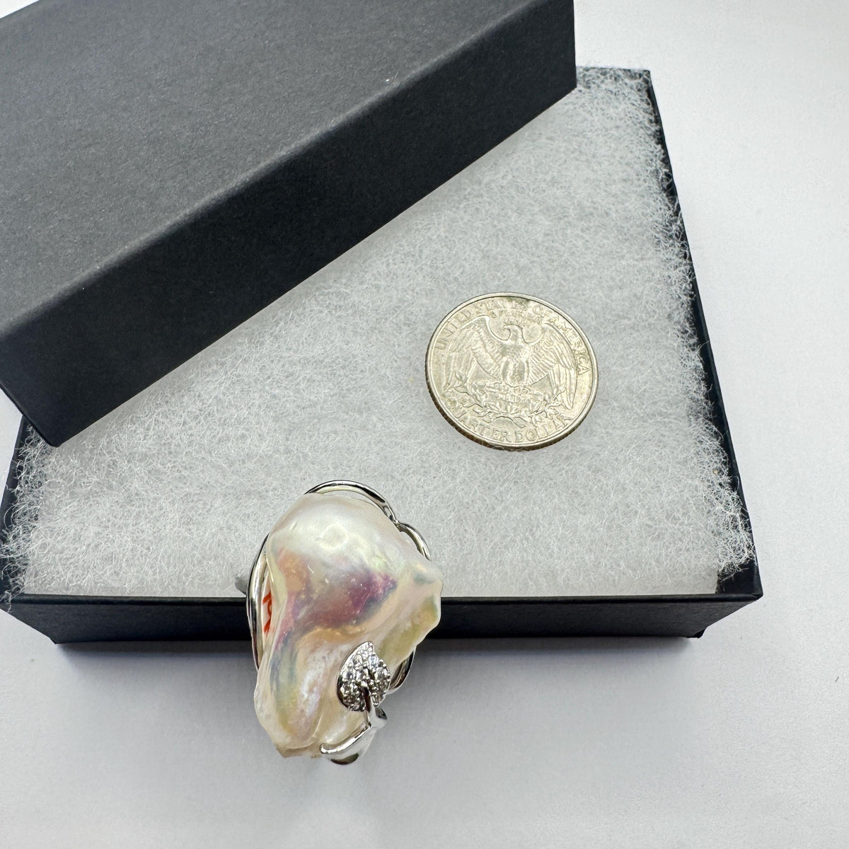 Vintage Biwa Pearl Ring 925 Sterling Silver Cocktail Statement Adjustable