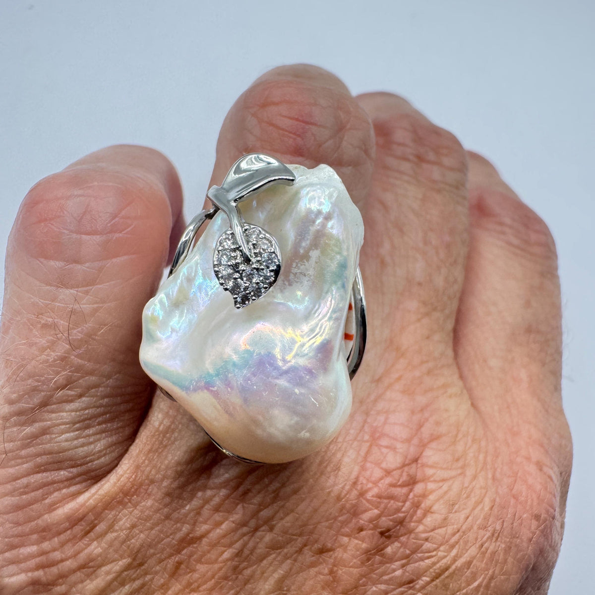 Vintage Biwa Pearl Ring 925 Sterling Silver Cocktail Statement Adjustable