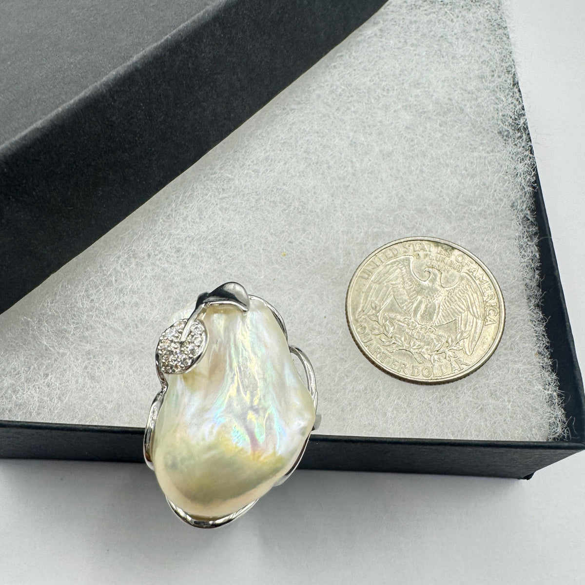 Vintage Biwa Pearl Ring 925 Sterling Silver Cocktail Statement Adjustable