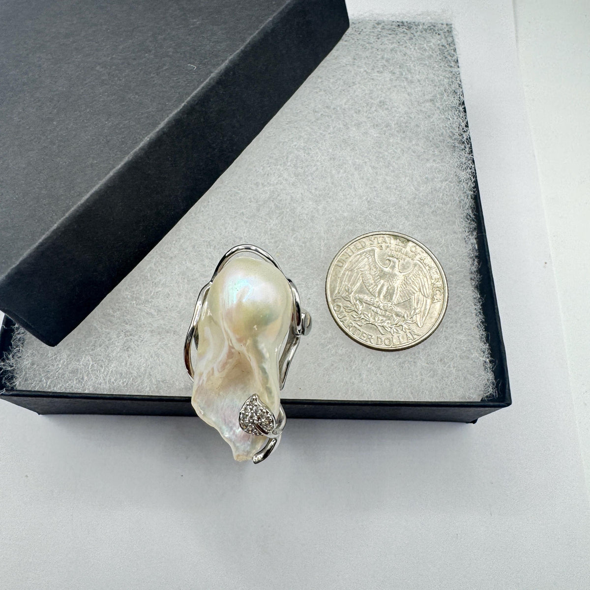 Vintage Biwa Pearl Ring 925 Sterling Silver Cocktail Statement Adjustable