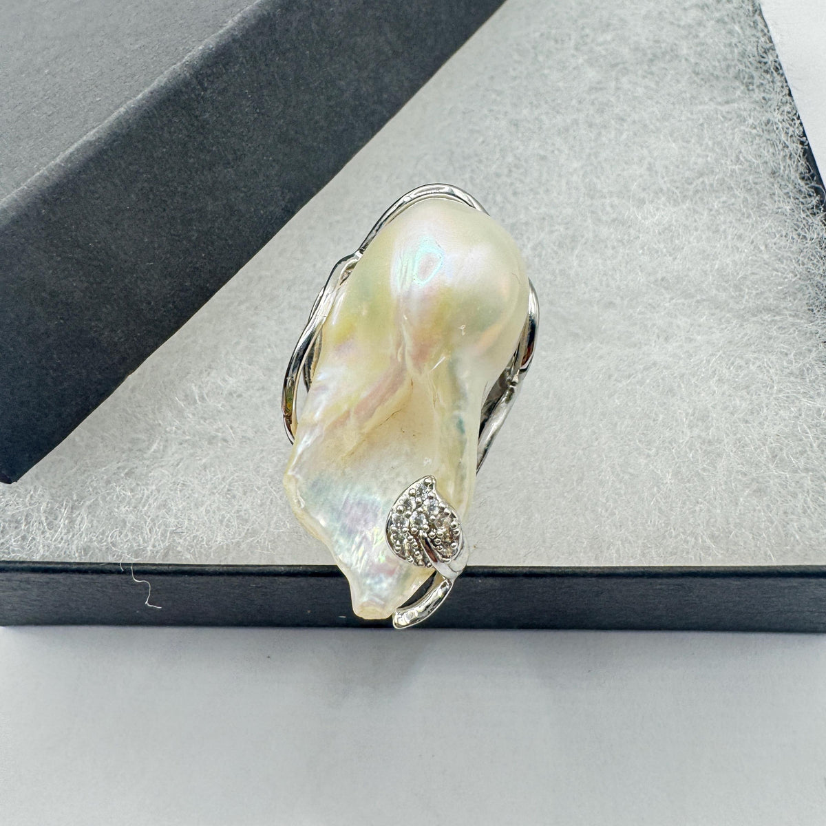 Vintage Biwa Pearl Ring 925 Sterling Silver Cocktail Statement Adjustable