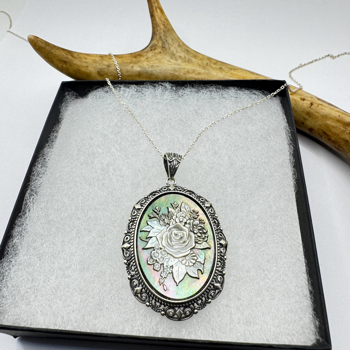 Vintage Rose Flower Cameo Yellow Golden 925 Sterling Silver Necklace Choker