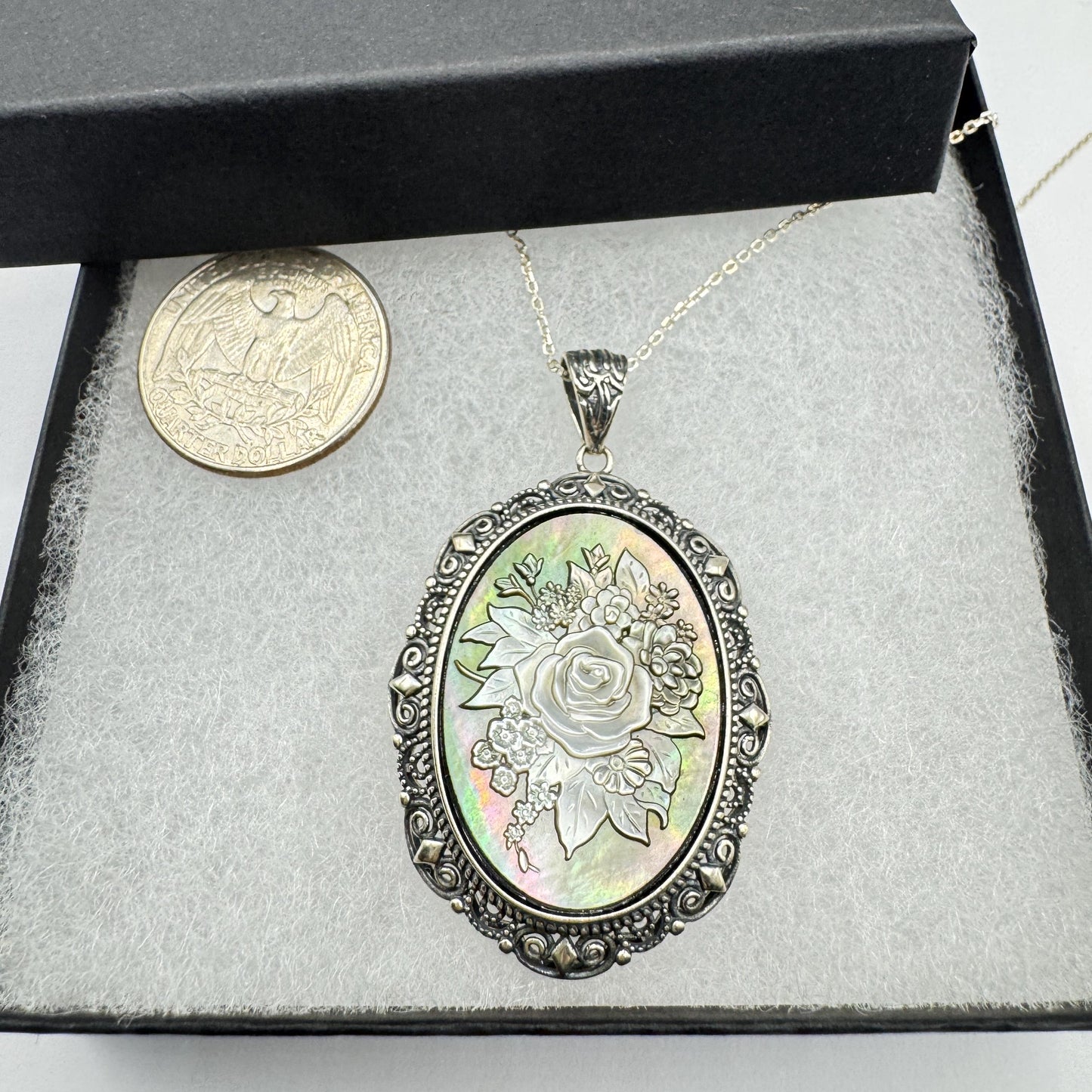 Vintage Rose Flower Cameo Yellow Golden 925 Sterling Silver Necklace Choker