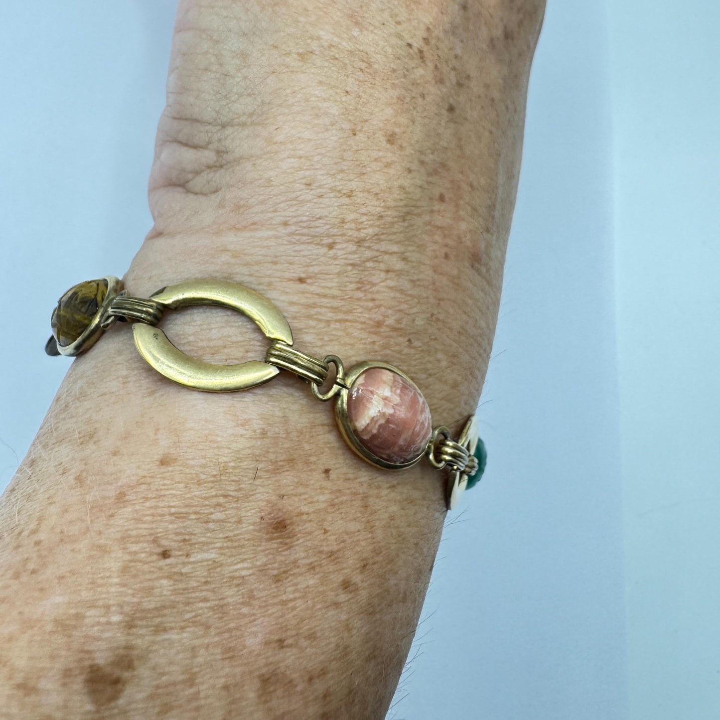 Vintage Scarab Bracelet Golden filled Carved Gemstones