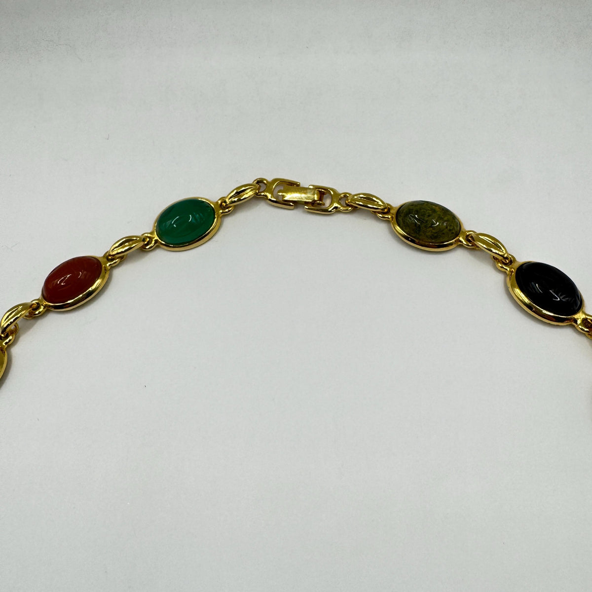 Vintage Mixed Gemstone Scarab Golden Fill Necklace