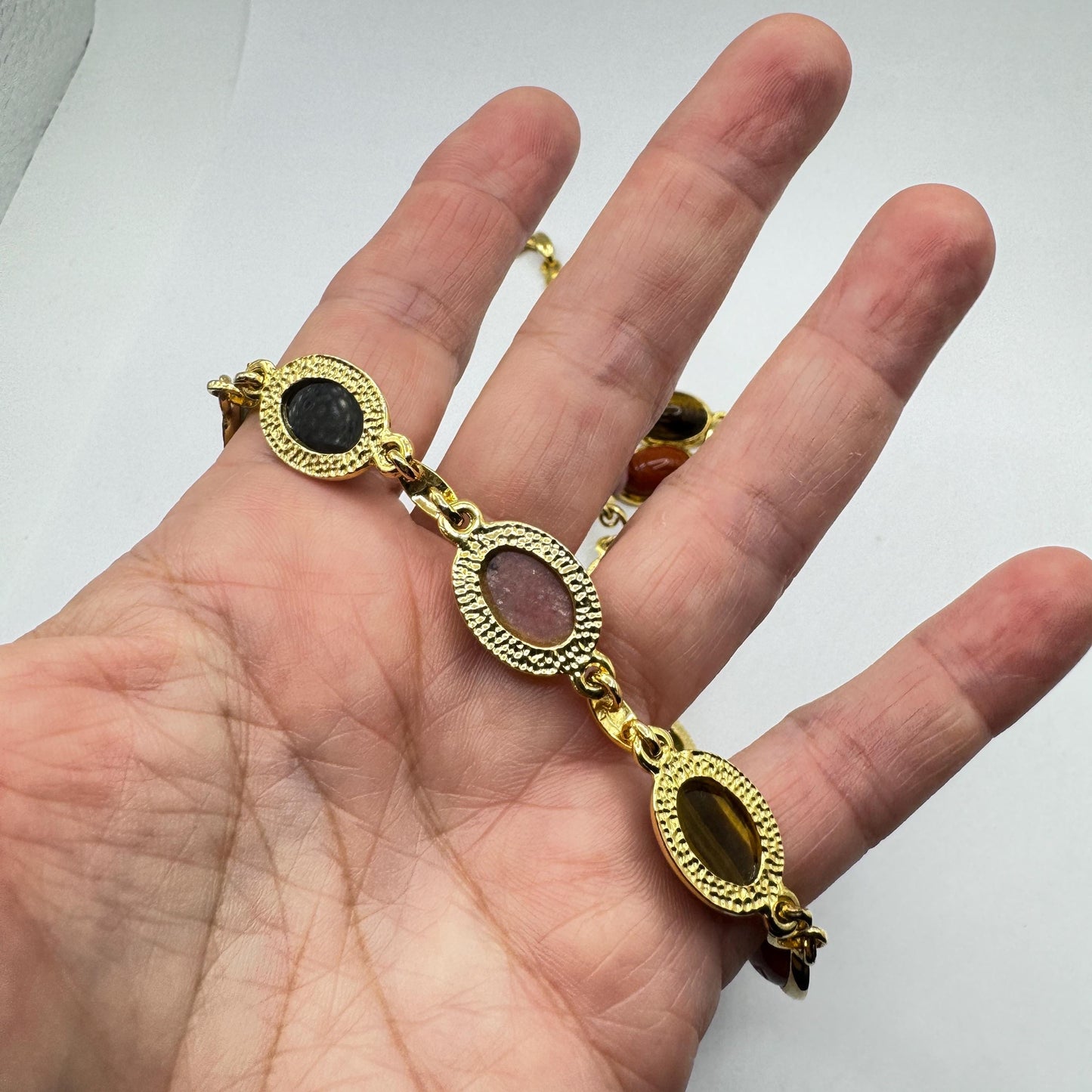 Vintage Mixed Gemstone Scarab Golden Fill Necklace