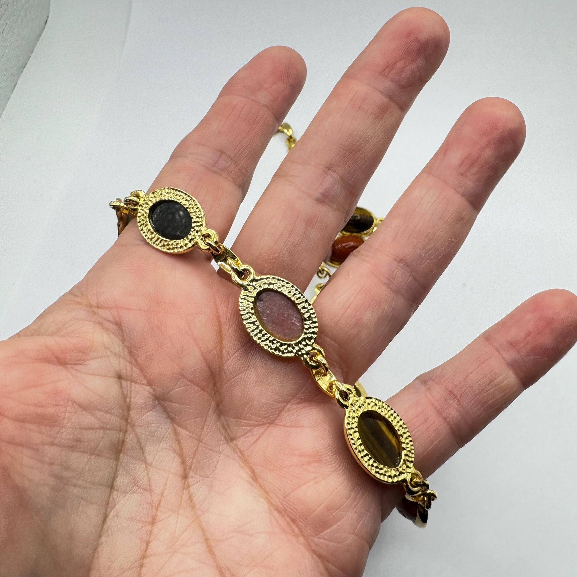 Vintage Mixed Gemstone Scarab Golden Fill Necklace