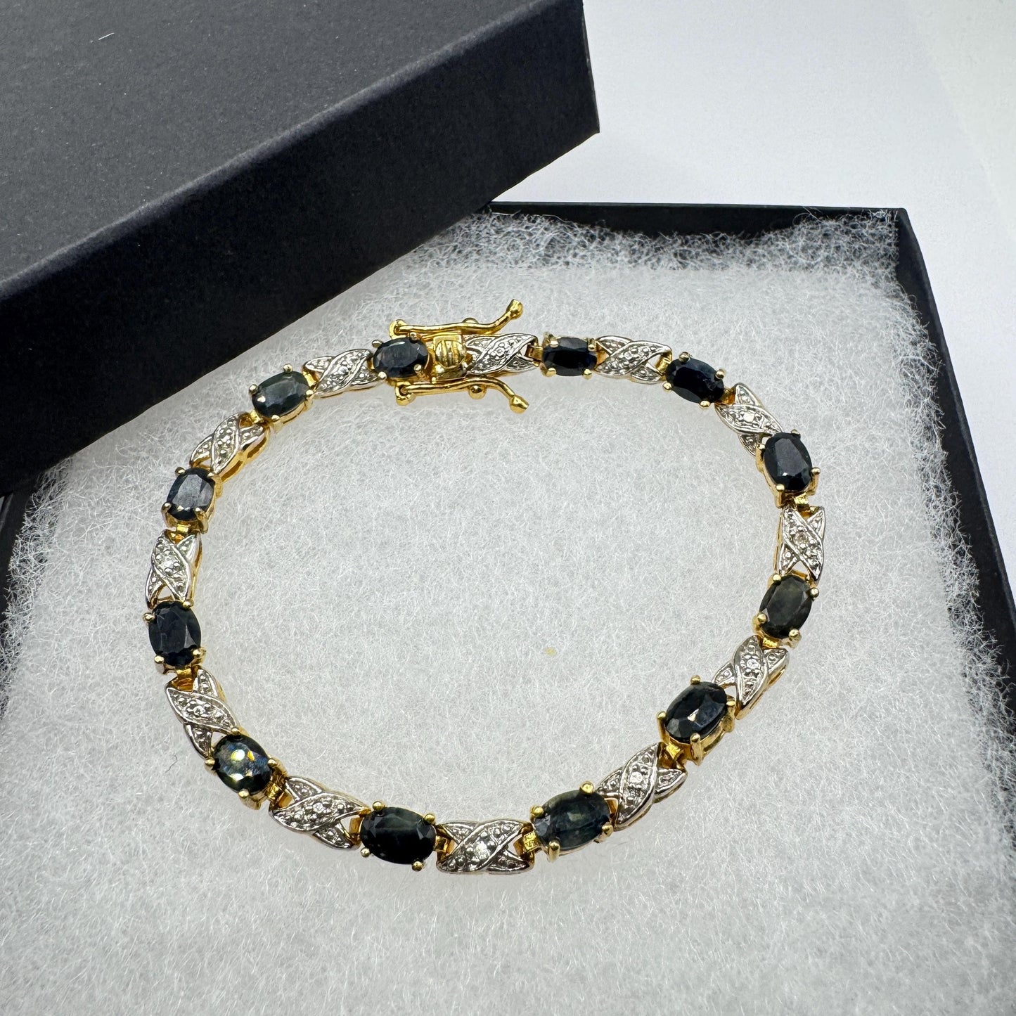 Vintage Sapphire Diamond Bracelet 925 Sterling Silver