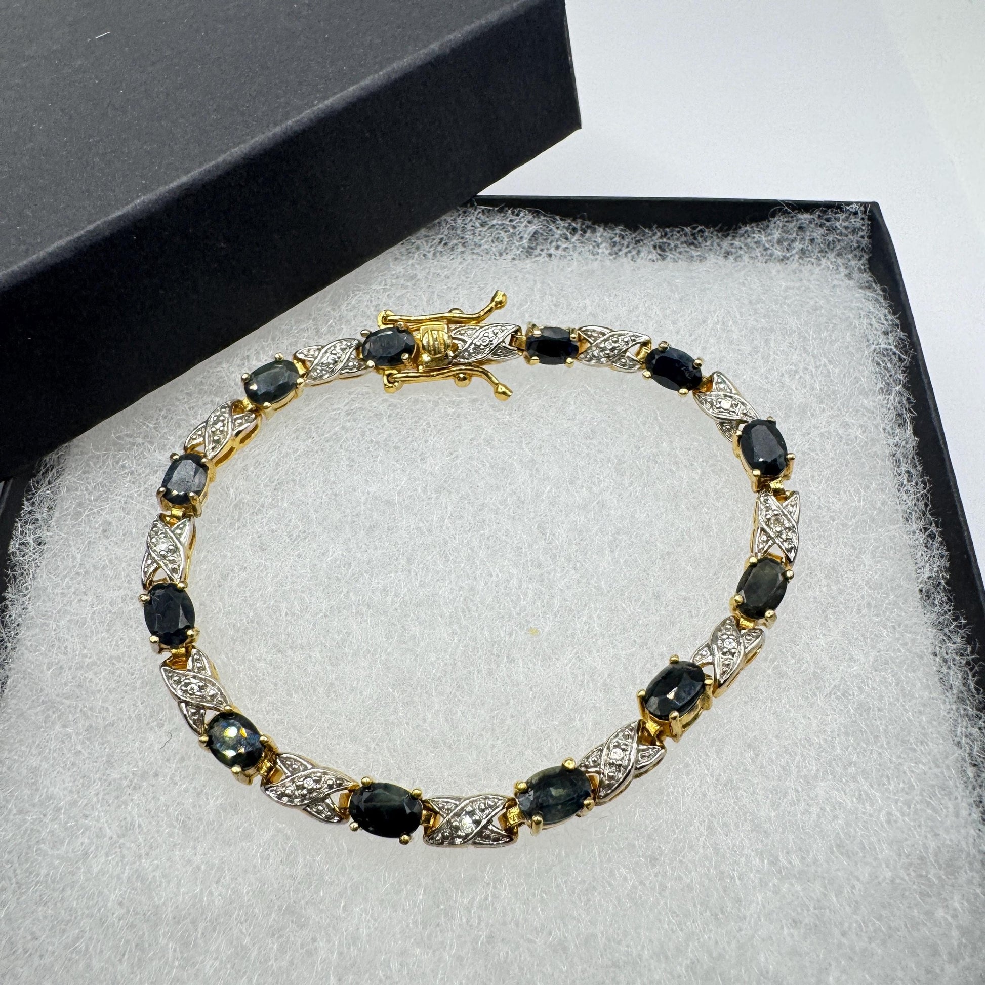 Vintage Sapphire Diamond Bracelet 925 Sterling Silver
